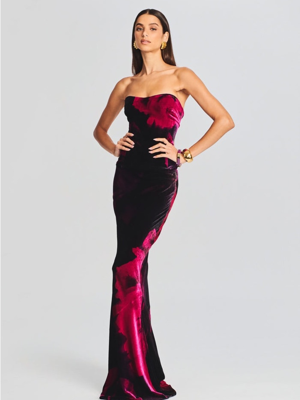Retrofete Black and Magenta Velvet Maxi Skirt - Picture 2 of 2